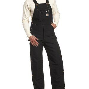 Carhartt Men's Black Quilt Lined Zip To Thigh One-Piece Bib Overall Size 34